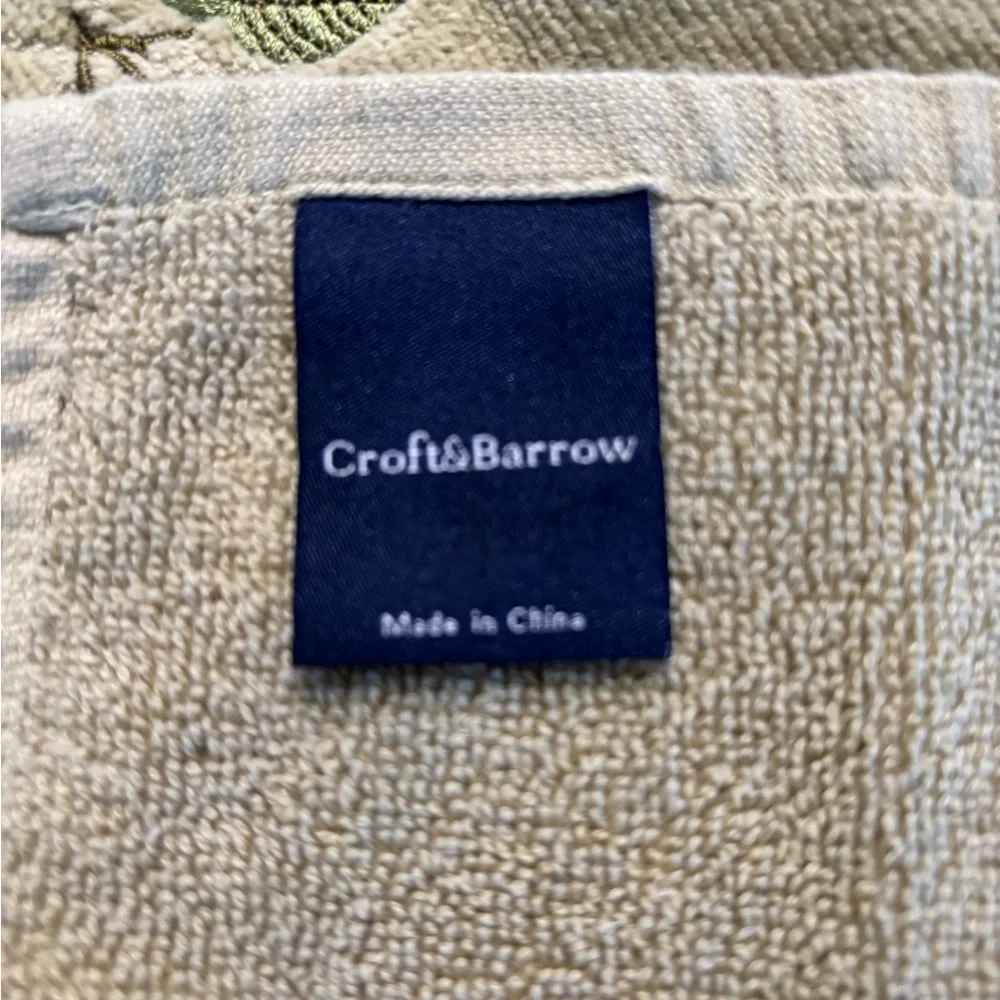 Embroidered Towel Set Cotton Croft & Barrow Green and White Bath Hand Fingertip